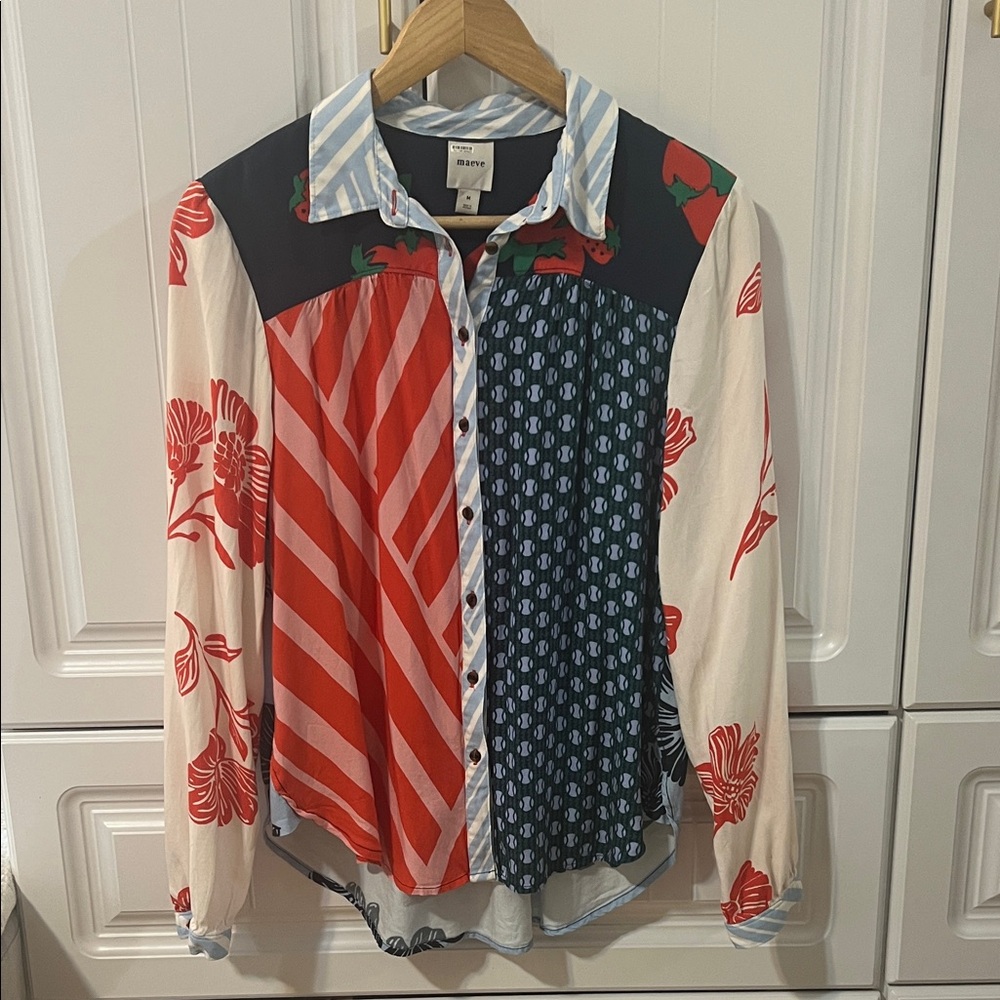 Anthropologie Maeve Paz Contrast Patterned Blouse
